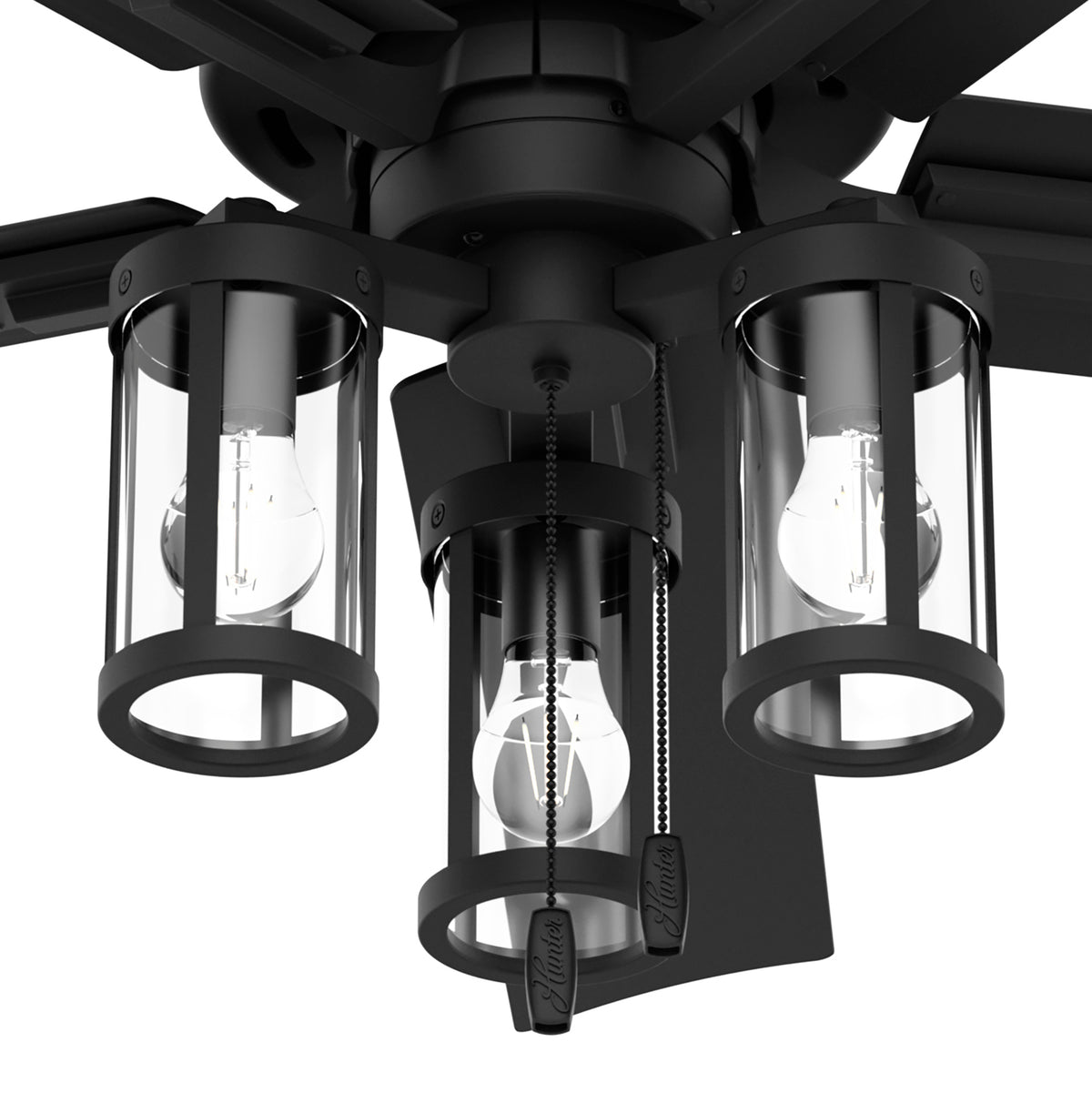 52 inch Lawndale Matte Black Damp Rated Ceiling Fan with LED Light Kit and Pull Chain