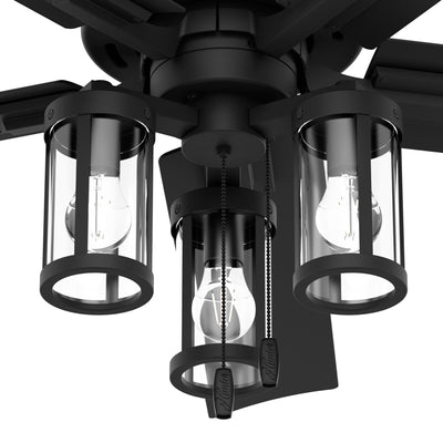 52 inch Lawndale Matte Black Damp Rated Ceiling Fan with LED Light Kit and Pull Chain