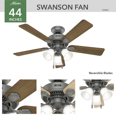 44 inch Swanson Matte Silver Ceiling Fan with LED Light Kit