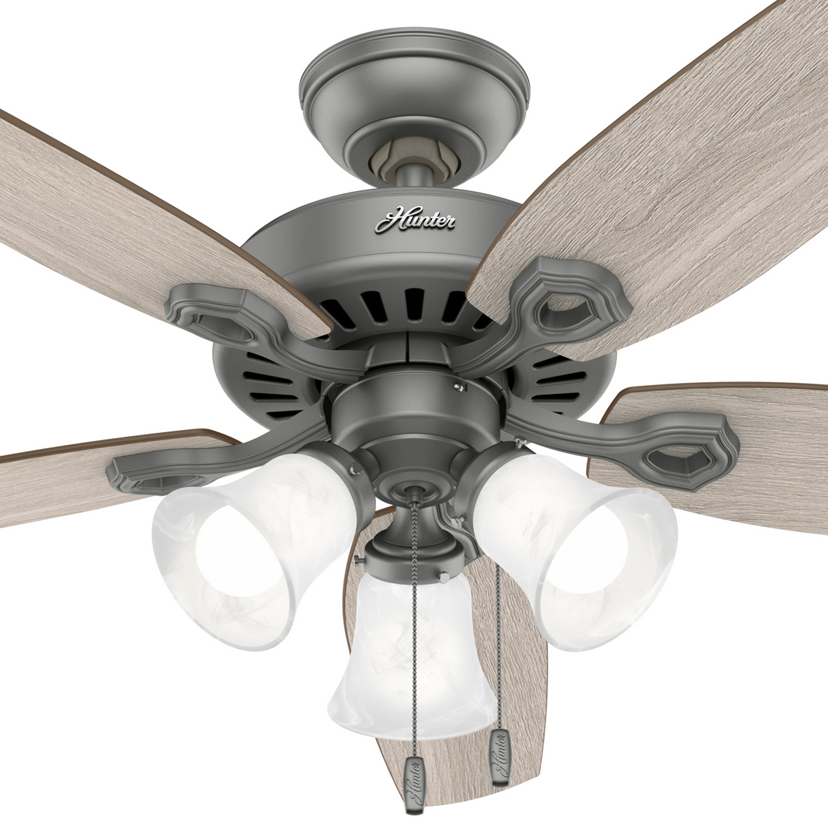 52 inch Builder Matte Silver Ceiling Fan with LED Light Kit and Pull Chain