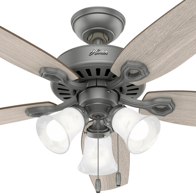 52 inch Builder Matte Silver Ceiling Fan with LED Light Kit and Pull Chain