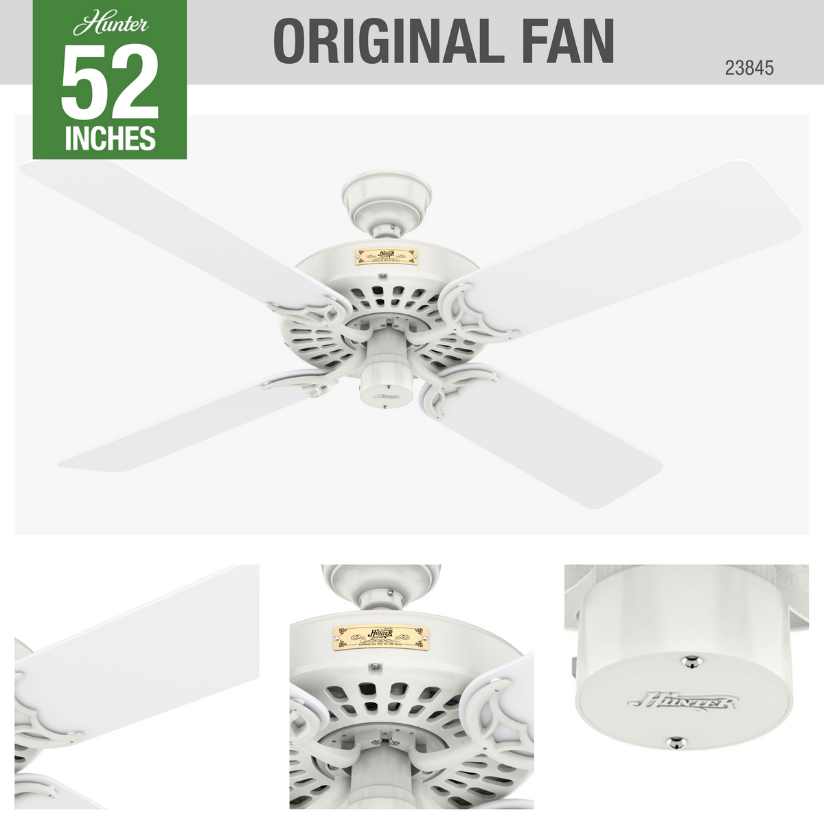 52 inch Original White Damp Rated Ceiling Fan and Pull Chain