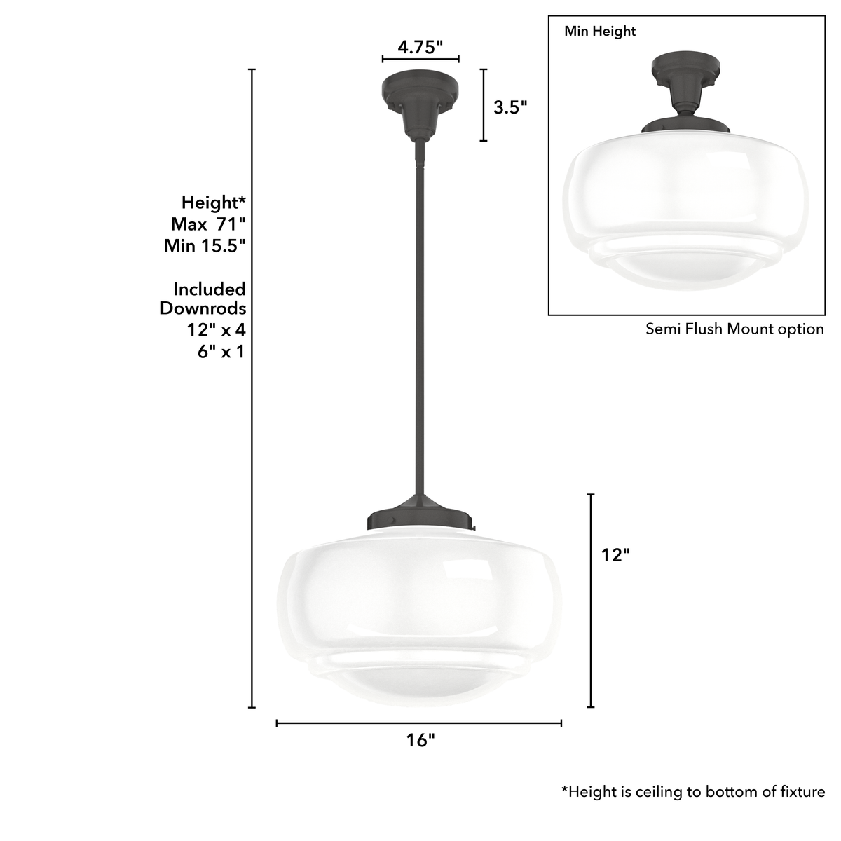 Saddle Creek 16-inch 1-light Noble Bronze Schoolhouse Pendant with Cased White Glass