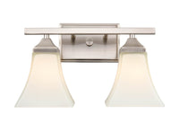 14-inch Brushed Nickel 2-Light Etched White Glass Bell Bathroom Vanity Light