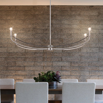 Sussex 47-inch 4-light Polished Nickel and Black Faux Leather Linear Chandelier