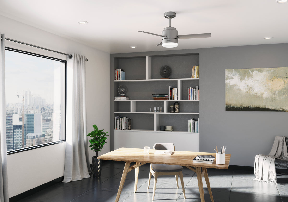 44 inch Gilmour Matte Silver Damp Rated Ceiling Fan with LED Light Kit and Handheld Remote