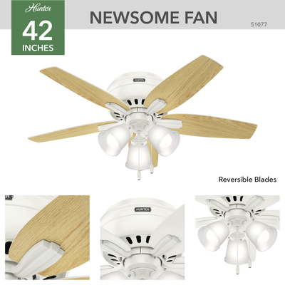 42 inch Newsome Fresh White Low Profile Ceiling Fan with LED Light Kit