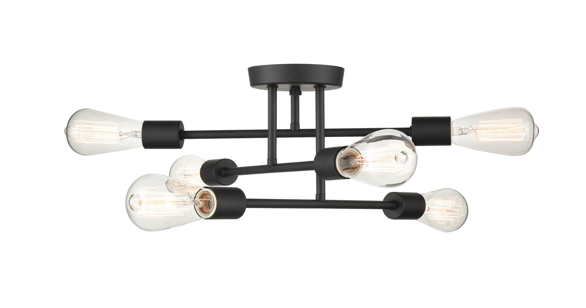 7.75'' Decco Matte Black 6 Light Semi-Flush Mount