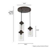 Devon Park 14.5-inch 3-light Onyx Bengal Round Pendant Cluster with Clear Glass