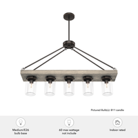 Devon Park 38-inch 5-light Onyx Bengal and Barnwood Linear Chandelier with Clear Glass