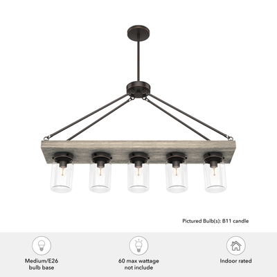 Devon Park 38-inch 5-light Onyx Bengal and Barnwood Linear Chandelier with Clear Glass