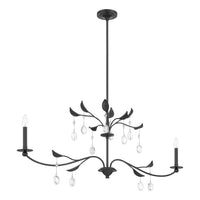 Presley 56-inch 2-light Textured Black Linear Chandelier with Clear Glass Drops and White Linen Shades