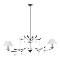 Presley 56-inch 2-light Textured Black Linear Chandelier with Clear Glass Drops and White Linen Shades