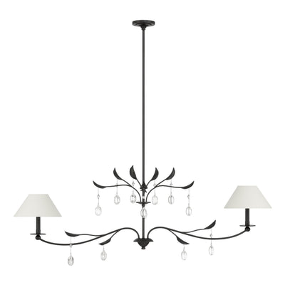 Presley 56-inch 2-light Textured Black Linear Chandelier with Clear Glass Drops and White Linen Shades