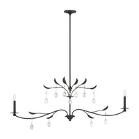 Presley 56-inch 2-light Textured Black Linear Chandelier with Clear Glass Drops and White Linen Shades