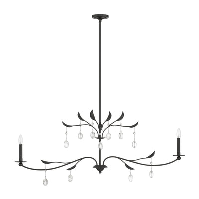 Presley 56-inch 2-light Textured Black Linear Chandelier with Clear Glass Drops and White Linen Shades