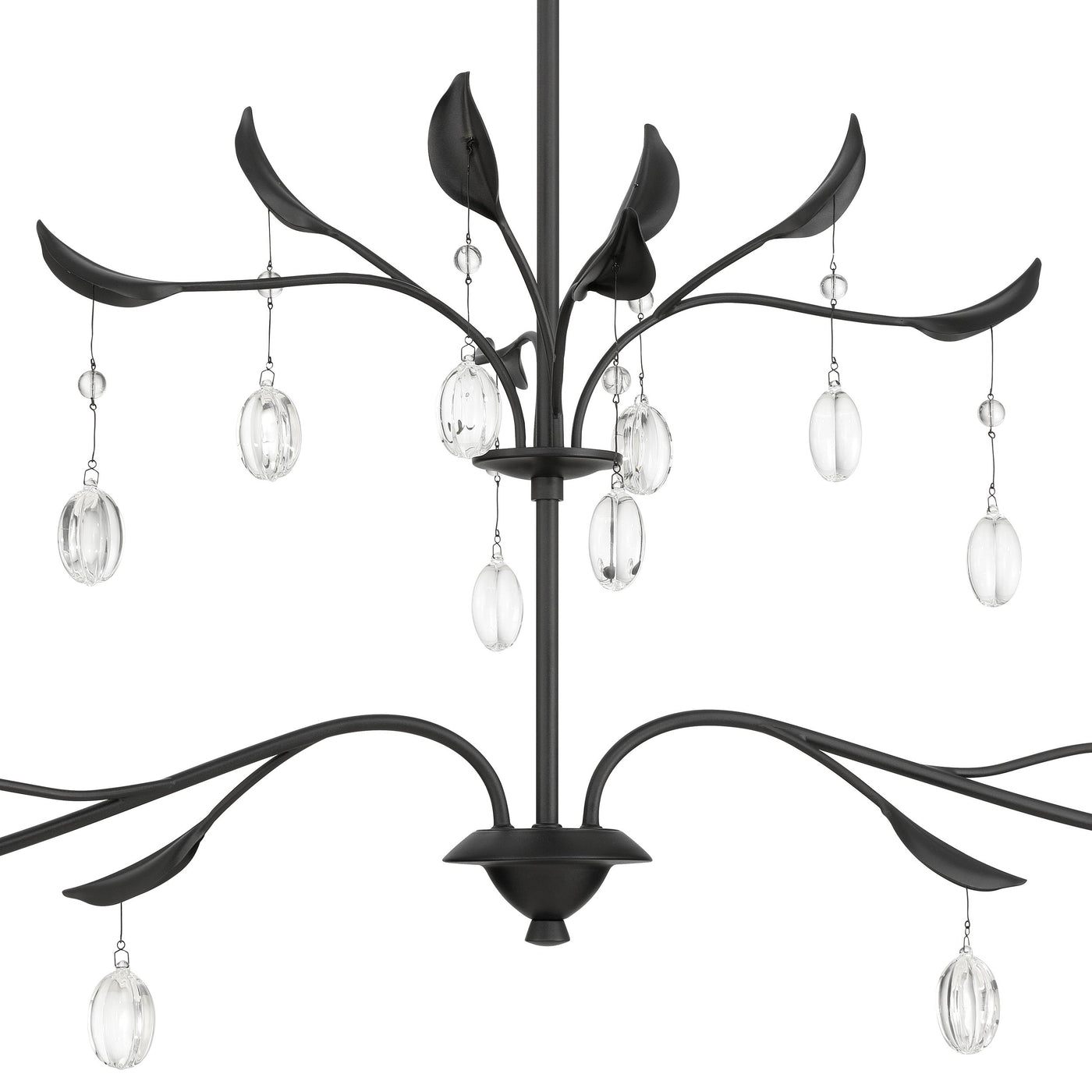 Presley 56-inch 2-light Textured Black Linear Chandelier with Clear Glass Drops and White Linen Shades