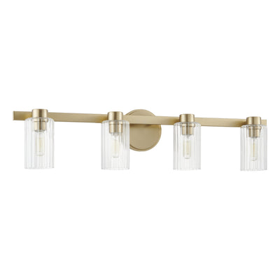Bedminster 30-inch 4-light Champagne Gold Vanity Light with Clear Ribbed Glass Shades