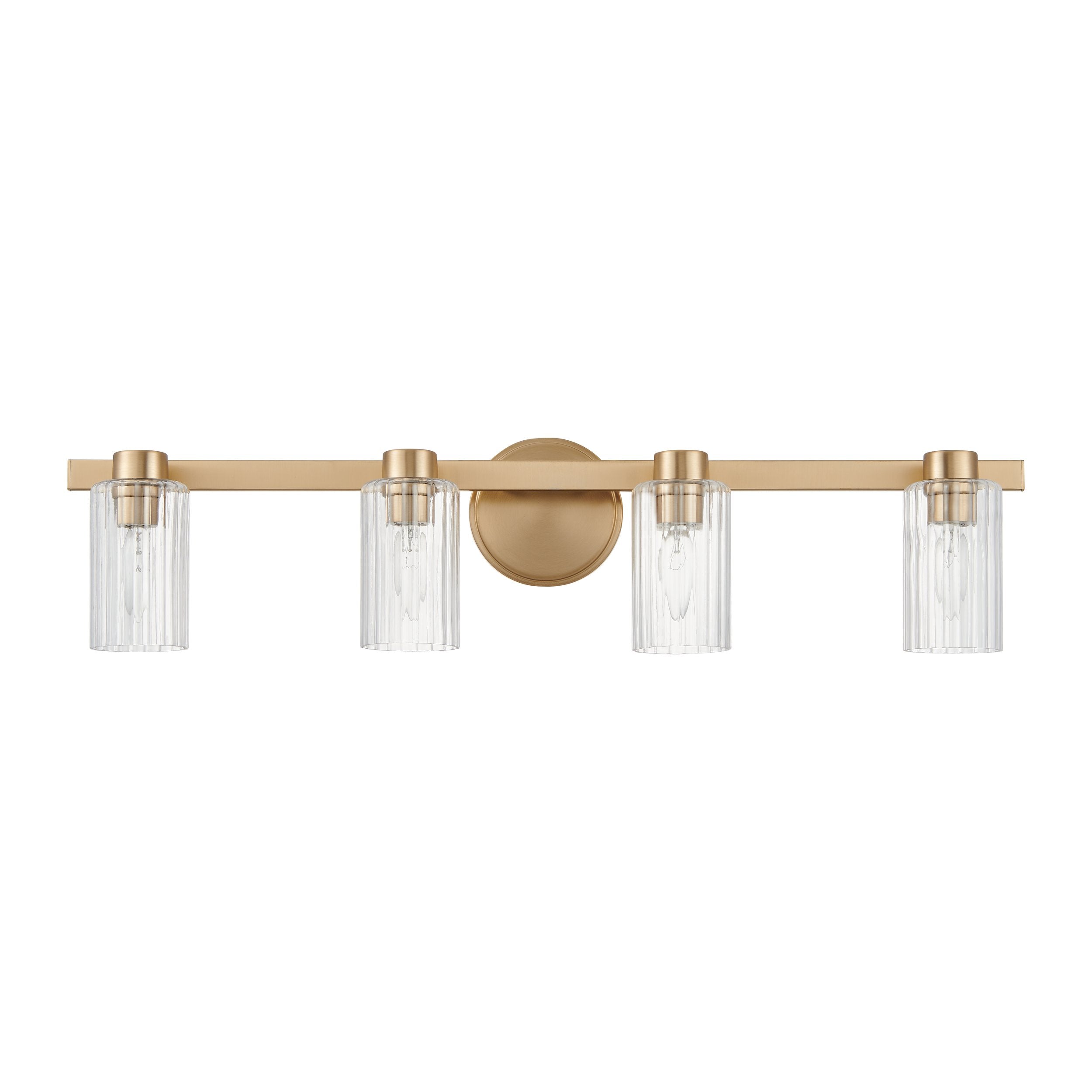 Bedminster 30-inch 4-light Champagne Gold Vanity Light with Clear Ribbed Glass Shades