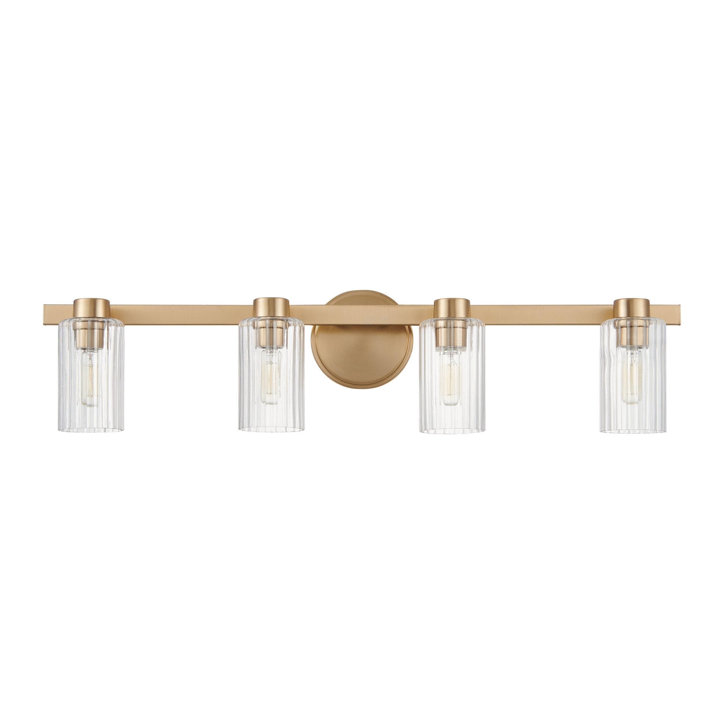 Bedminster 30-inch 4-light Champagne Gold Vanity Light with Clear Ribbed Glass Shades