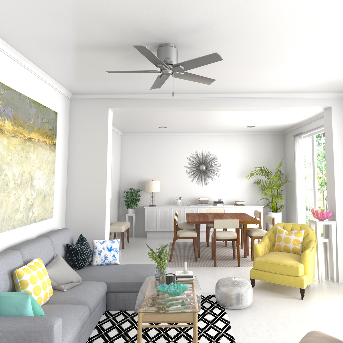 44 inch Terrace Cove Matte Silver Low Profile Damp Rated Ceiling Fan and Pull Chain