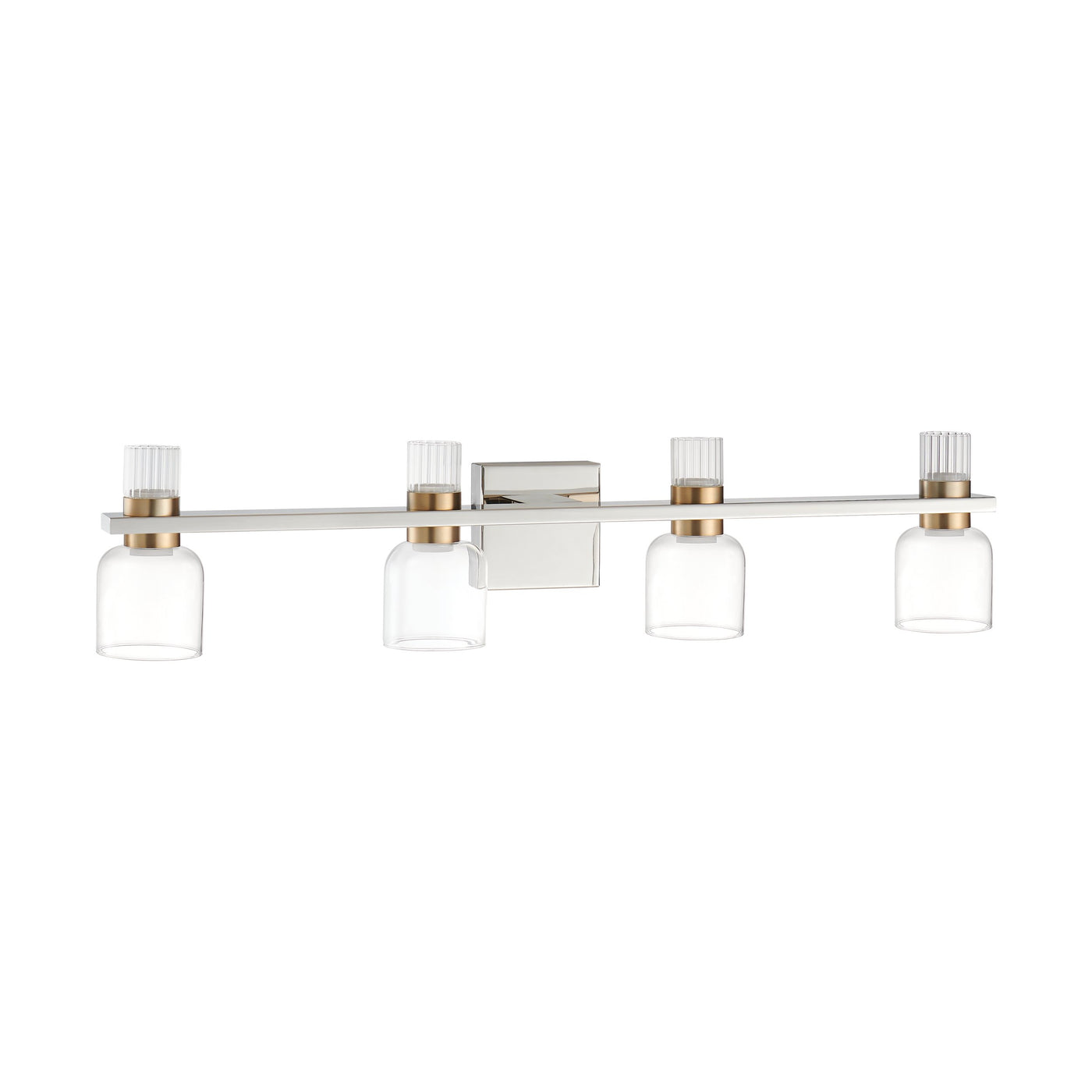 Amelia 34-inch 8-light Polished Nickel and Champagne Gold 5CCT LED Vanity Light with Clear and Clear Ribbed Glass