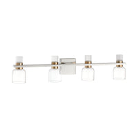 Amelia 34-inch 8-light Polished Nickel and Champagne Gold 5CCT LED Vanity Light with Clear and Clear Ribbed Glass