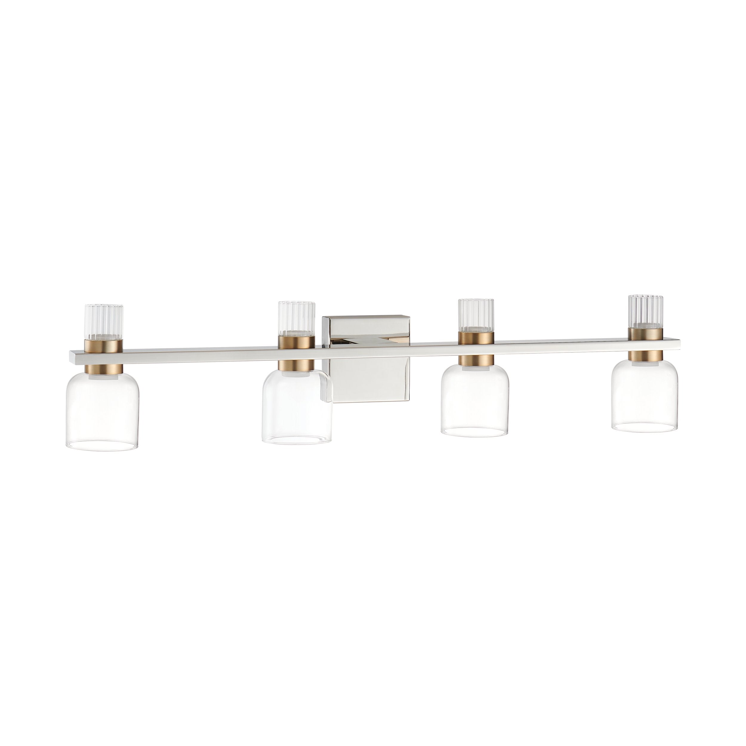 Amelia 34-inch 8-light Polished Nickel and Champagne Gold 5CCT LED Vanity Light with Clear and Clear Ribbed Glass