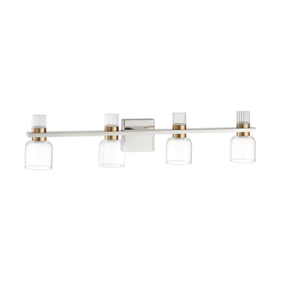 Amelia 34-inch 8-light Polished Nickel and Champagne Gold 5CCT LED Vanity Light with Clear and Clear Ribbed Glass