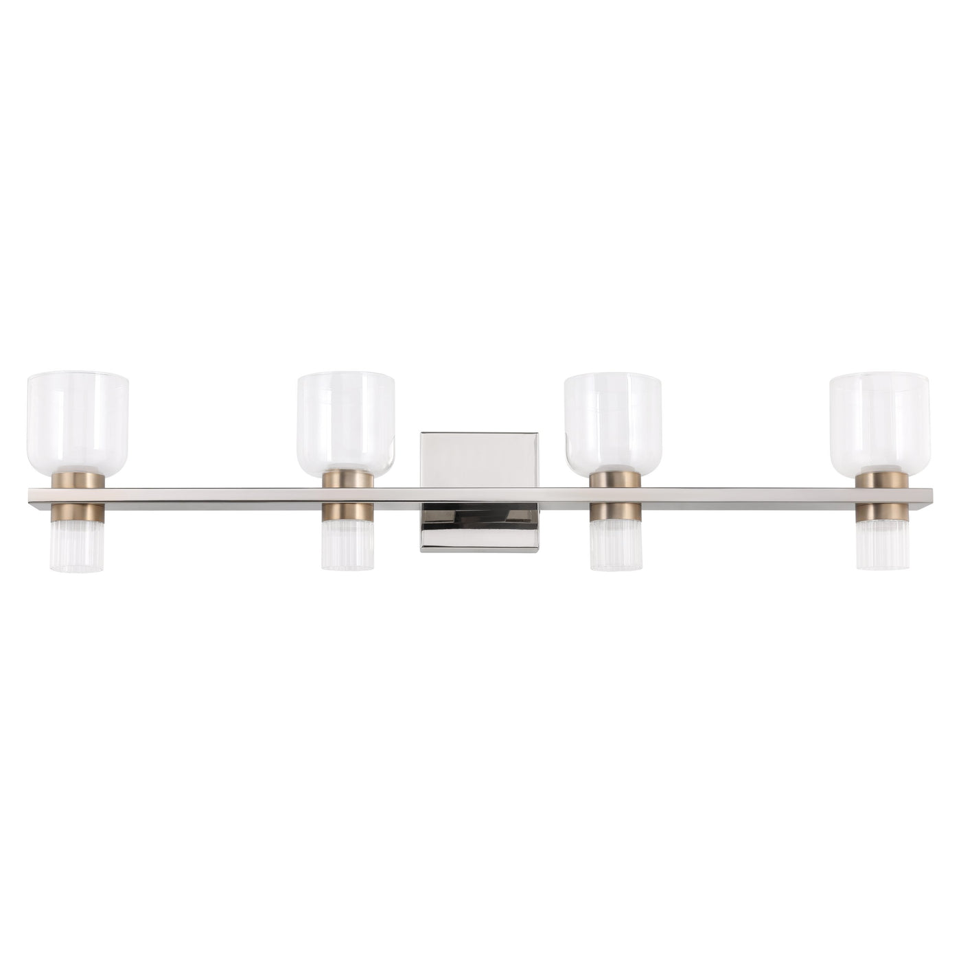 Amelia 34-inch 8-light Polished Nickel and Champagne Gold 5CCT LED Vanity Light with Clear and Clear Ribbed Glass