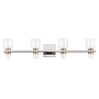 Amelia 34-inch 8-light Polished Nickel and Champagne Gold 5CCT LED Vanity Light with Clear and Clear Ribbed Glass