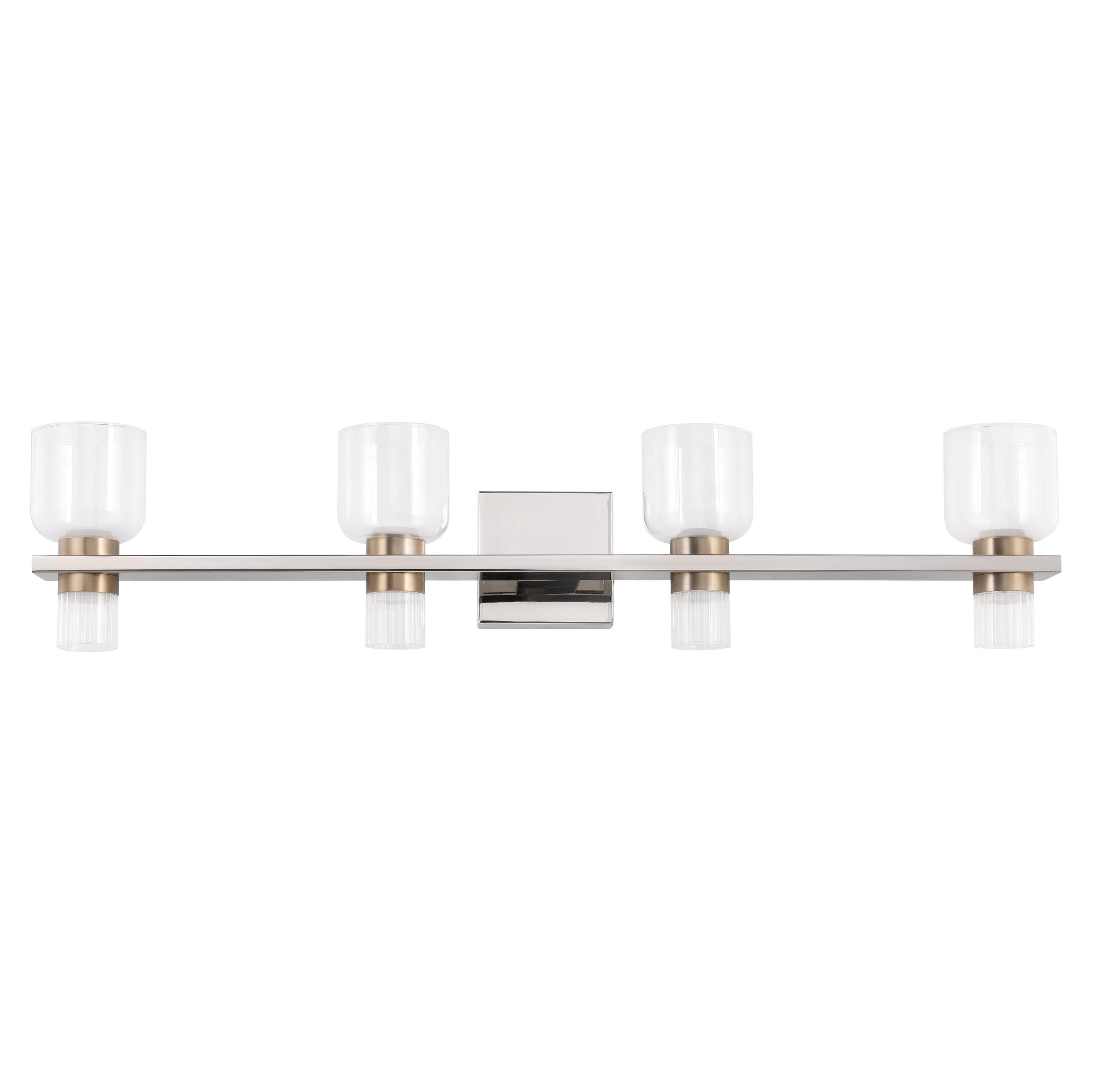 Amelia 34-inch 8-light Polished Nickel and Champagne Gold 5CCT LED Vanity Light with Clear and Clear Ribbed Glass