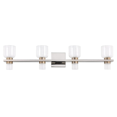 Amelia 34-inch 8-light Polished Nickel and Champagne Gold 5CCT LED Vanity Light with Clear and Clear Ribbed Glass