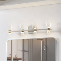 Amelia 34-inch 8-light Polished Nickel and Champagne Gold 5CCT LED Vanity Light with Clear and Clear Ribbed Glass