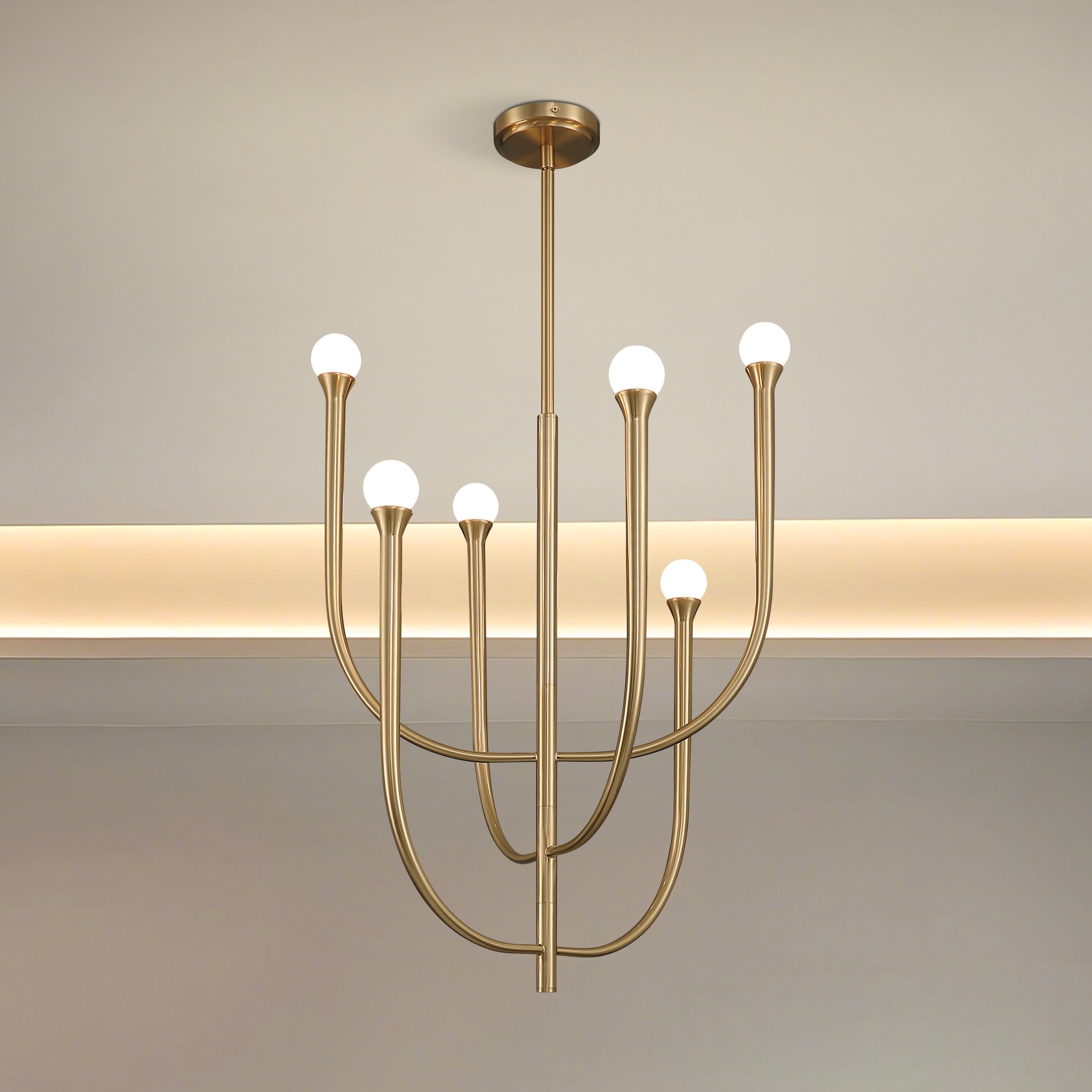 Dahlia 23-inch 6-light Brass Chandelier with Opal Glass Shades