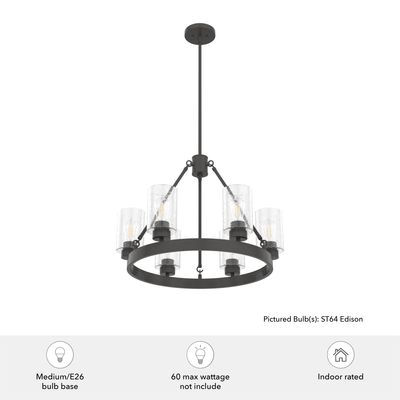 Hartland 24-inch 6-light Noble Bronze Chandelier with Seeded Glass
