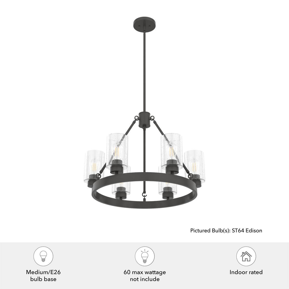 Hartland 24-inch 6-light Noble Bronze Chandelier with Seeded Glass
