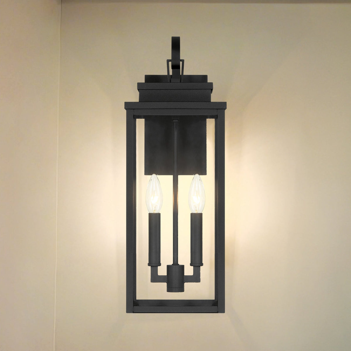 Hillside 20-inch 2-light Textured Black Exterior Wall Sconce with Clear Glass