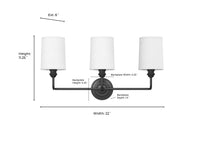 22'' Leena Matte Black 3 Light Bath Vanity