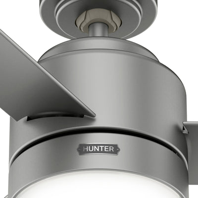 44 inch Gilmour Matte Silver Damp Rated Ceiling Fan with LED Light Kit and Handheld Remote