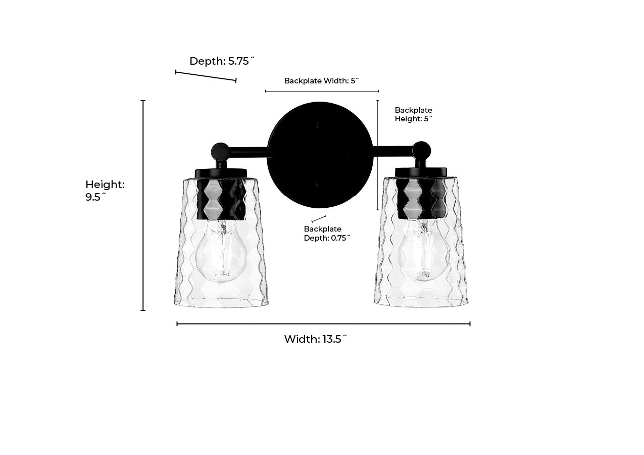 13.5'' Ashli Matte Black 2 Light Bath Vanity