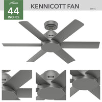 44 inch Kennicott Matte Silver Damp Rated Ceiling Fan and Wall Control
