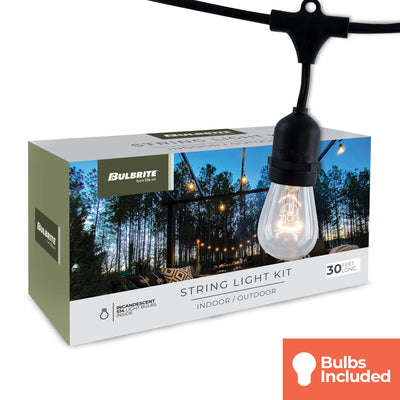 30-foot Black S14 Incandescent String Light Kit with 12 Sockets, 2700K, 2-Pack
