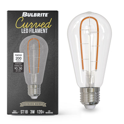 ST18 3W Dimmable Filament LED Light Bulb with E26 Base, 2100K, 230 Lumens, 2-Pack
