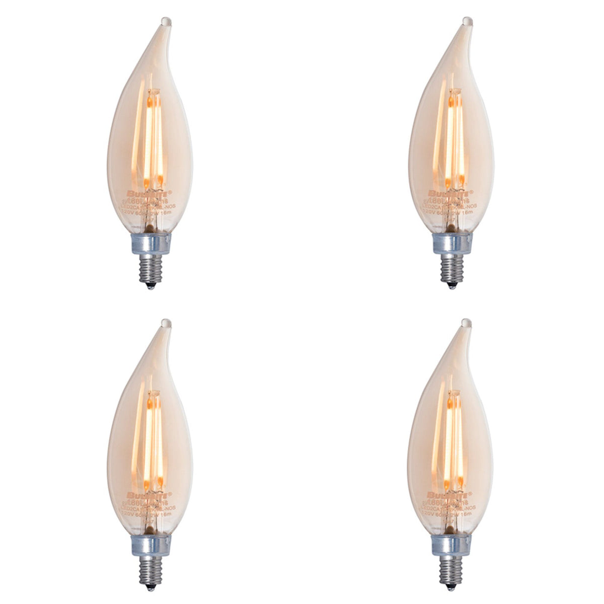 CA10 2.5W Dimmable Antique Filament LED Light Bulb with E12 Base, 2100K, 160 Lumens, 4-Pack