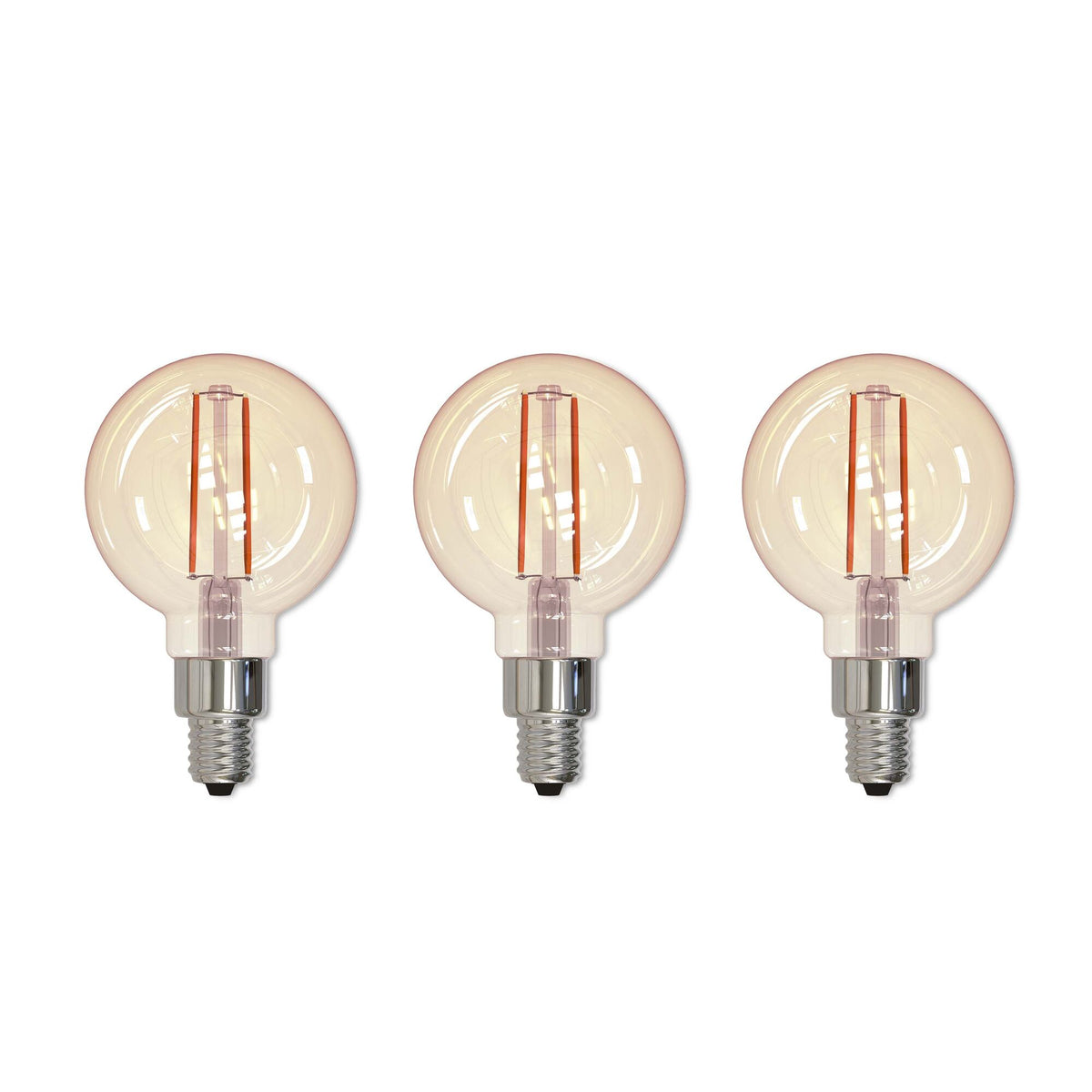 G16 2.5W Dimmable Antique Filament LED Light Bulb with E12 Base, 2100K, 160 Lumens, 3-Pack