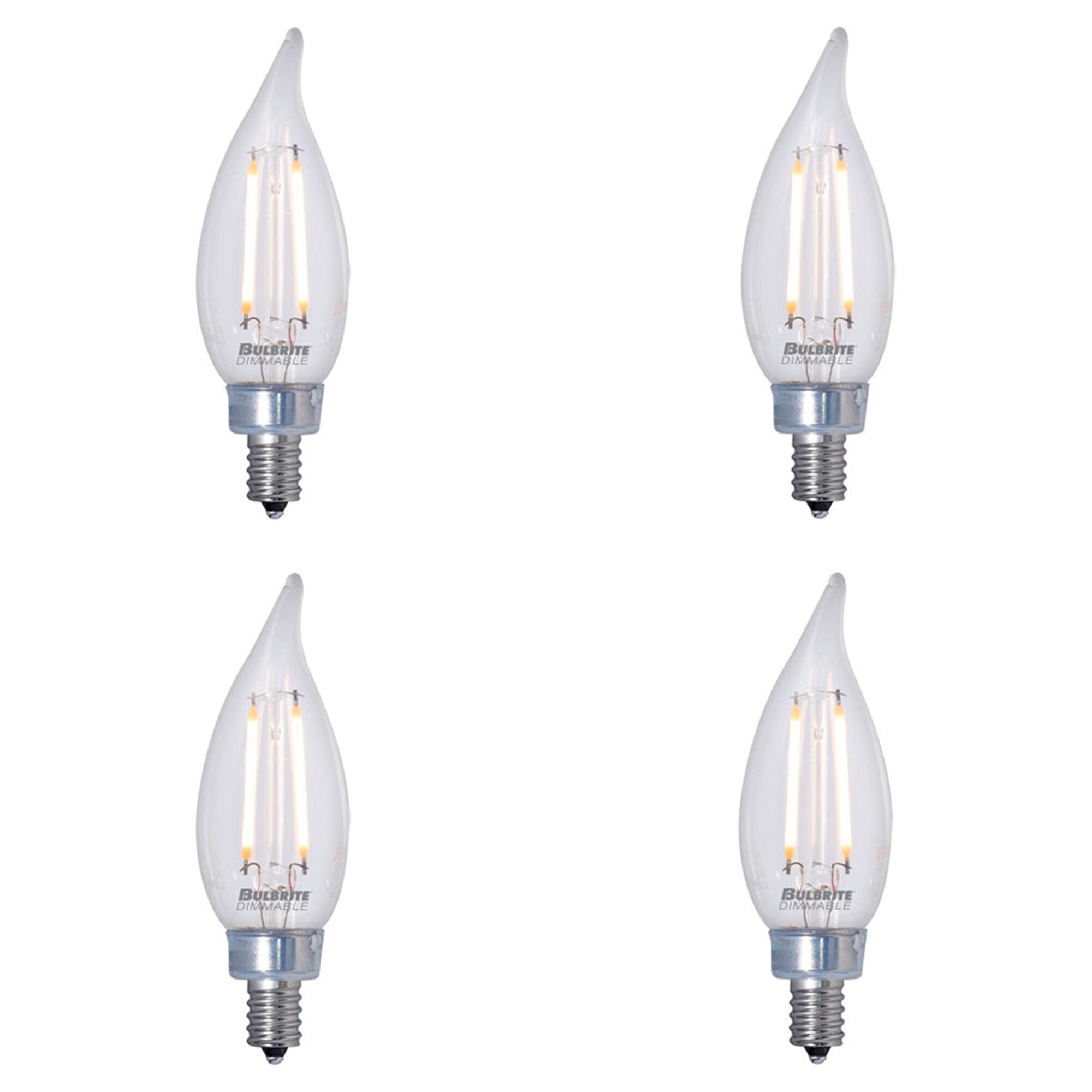CA10 2.5W Dimmable Clear Filament LED Light Bulb with E12 Base, 2700K, 250 Lumens, 4-Pack