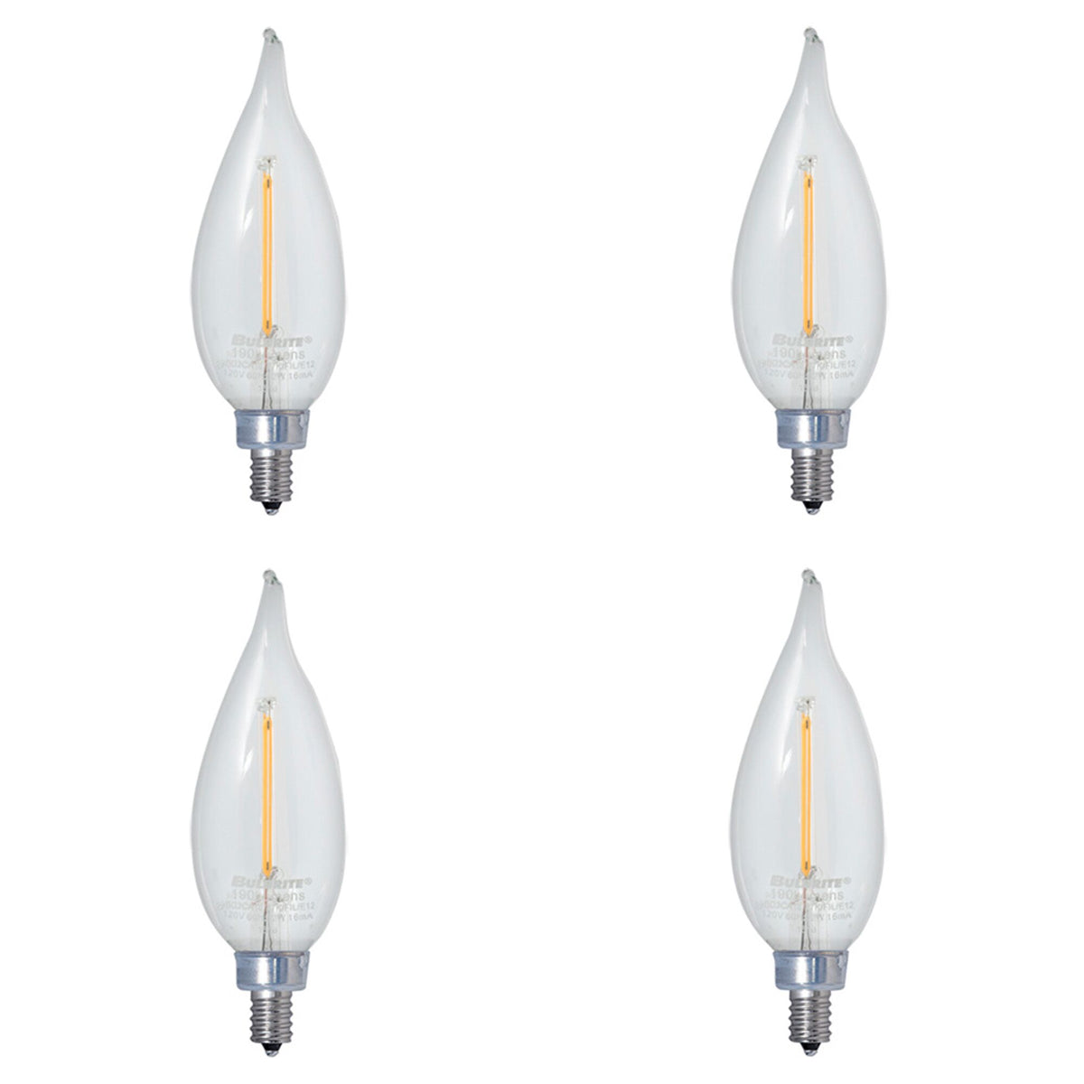 CA10 4.5W Dimmable Clear Filament LED Light Bulb with E12 Base, 3000K, 350 Lumens, 4-Pack