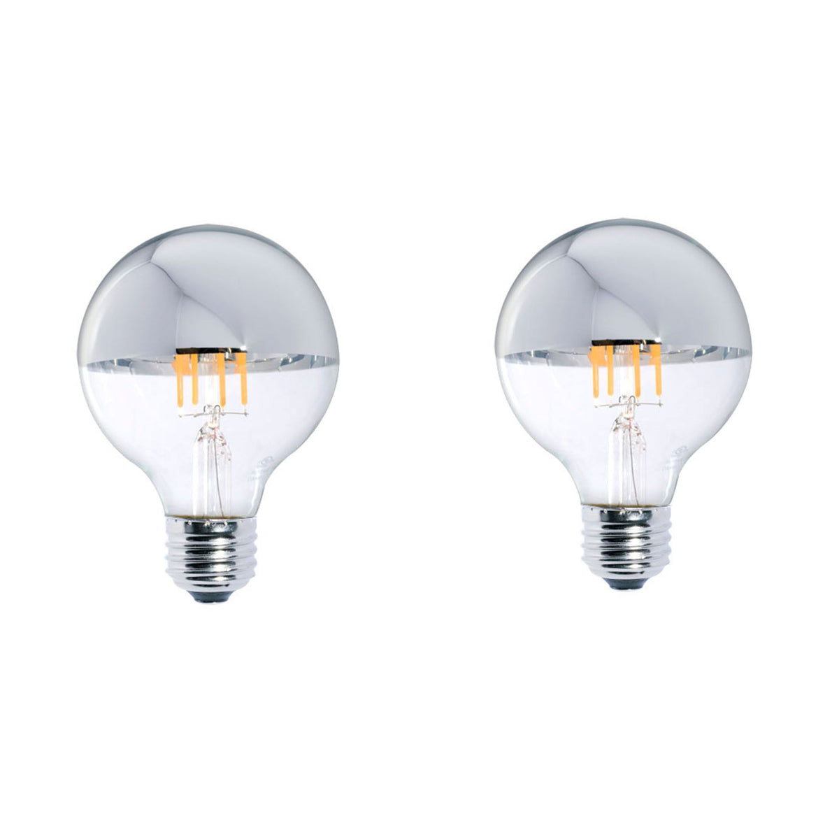 Half Series G25 5W Dimmable Half Chrome Filament LED Light Bulb with E26 Base, 2700K, 450 Lumens, 2-Pack