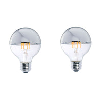 Half Series G25 5W Dimmable Half Chrome Filament LED Light Bulb with E26 Base, 2700K, 450 Lumens, 2-Pack